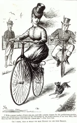Karikatur einer Dame auf einem Velocipede, 1869